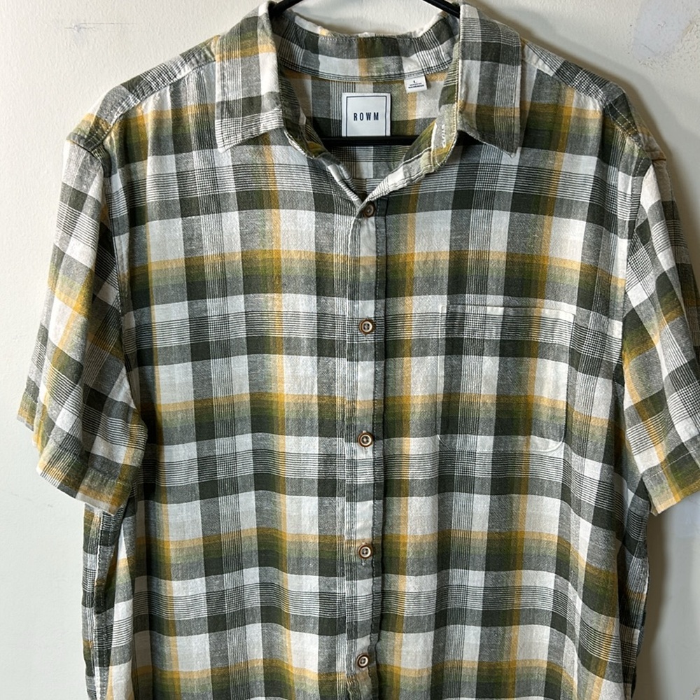ROWM Men's Plaid Short sleeve Shirt in Green and Yellow Size Large - Picture 2 of 8